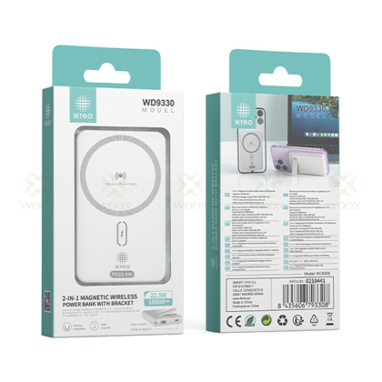 ikrea-wd9330-power-bank-magnetico-inalambrico-con-soporte-2-en-1-10000mah-blanco